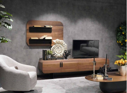 Wohnwand Komplett Set Wohnzimmer Garnitur Braun Möbel Wandregal Neu